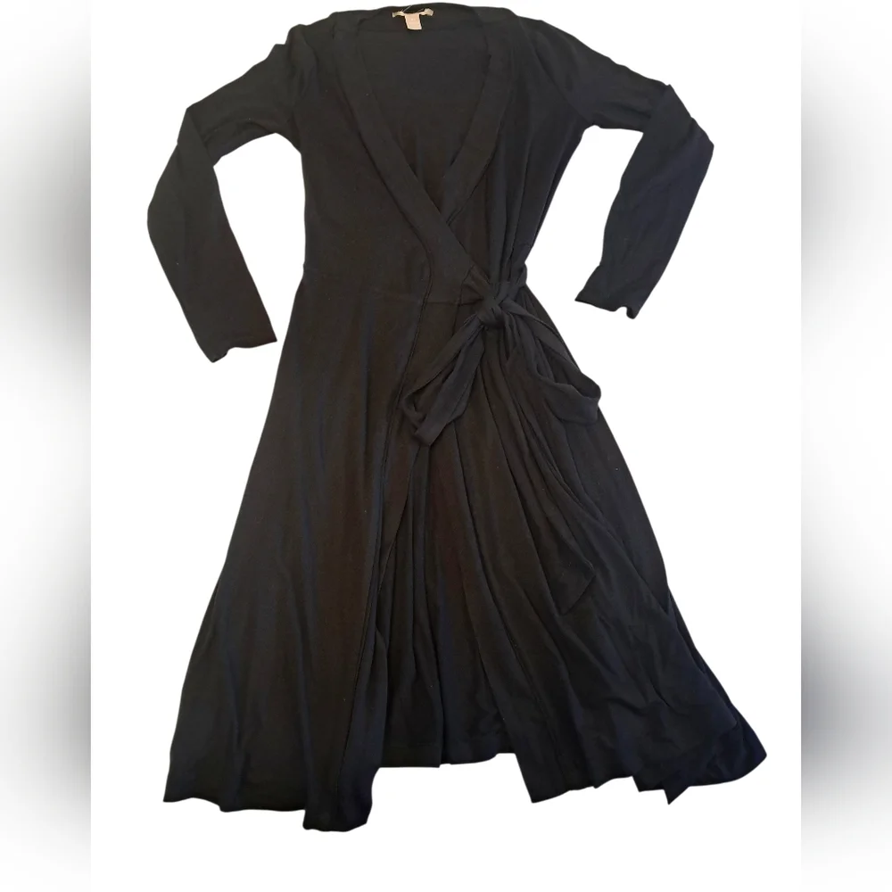Black Midi Wrap Dress with Tie Waist - Picture 3 of 12